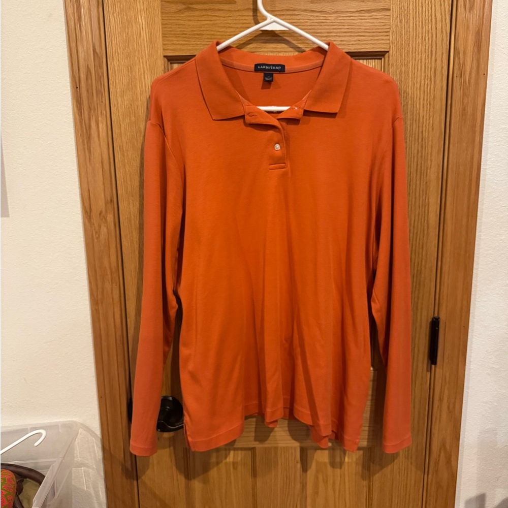 Lands' End Long Sleeve Rust Colored Polo Shirt 20/22